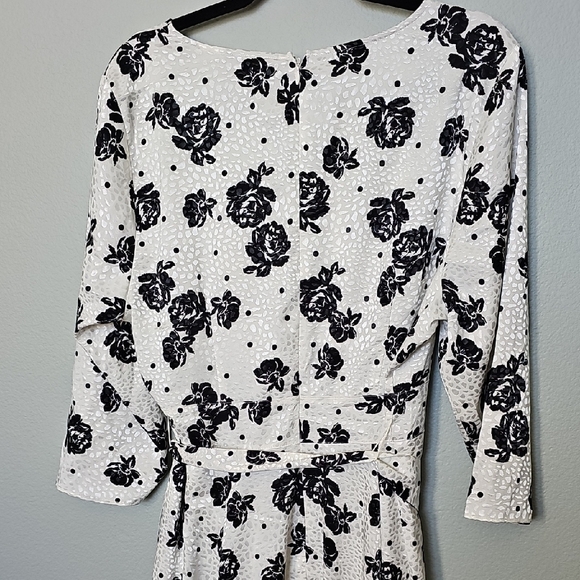 Lane Bryant Size 16 Feminine Satin Floral Asymmetrical Midi Belted Dress - Picture 9 of 12